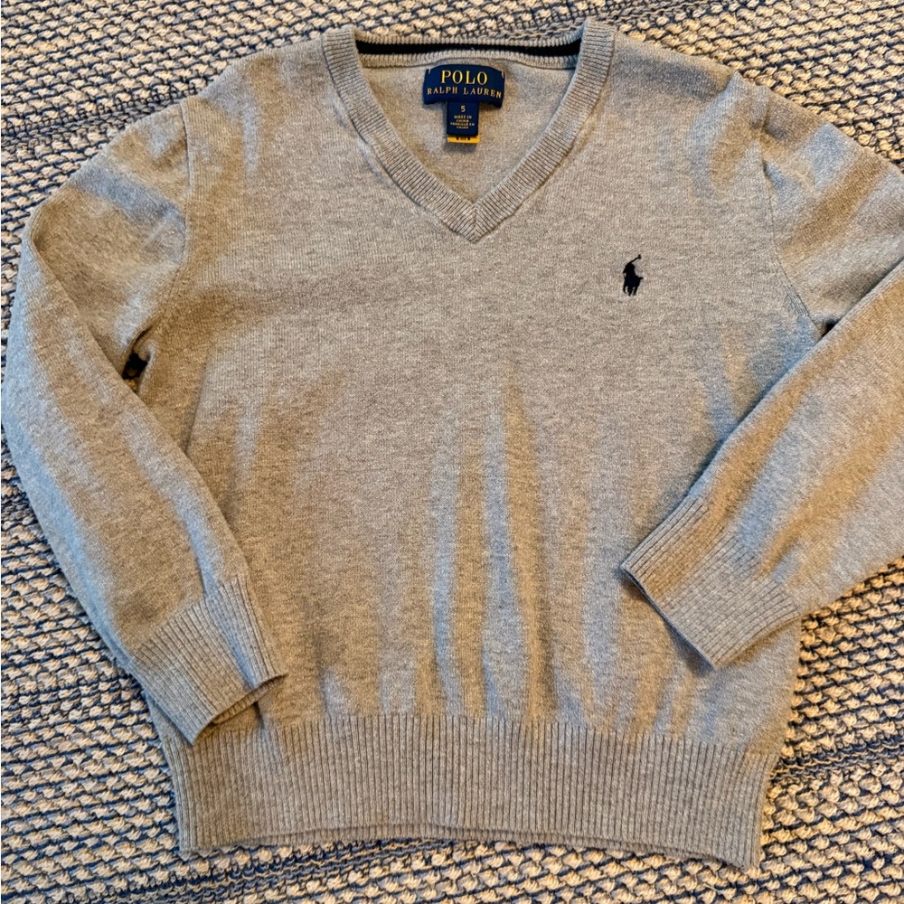 Polo by Ralph Lauren Gray V-Neck Sweater for Little Boys